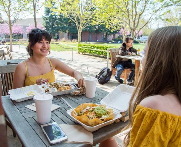 students eating at table